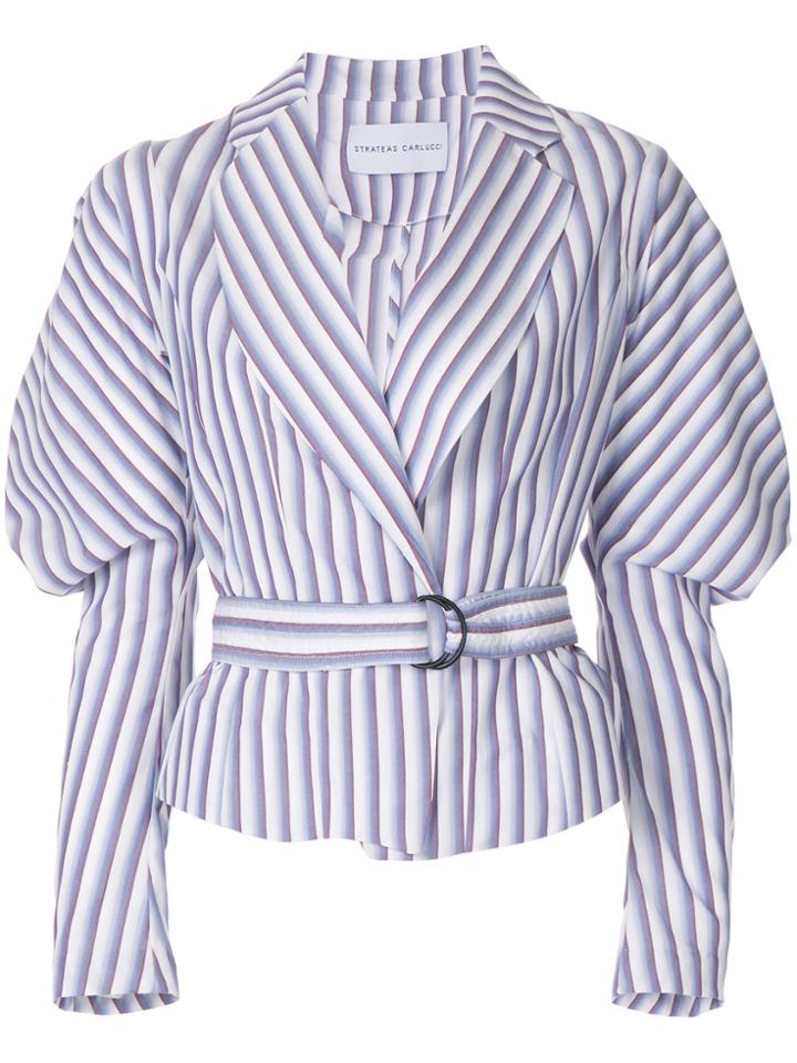 Strateas Carlucci Cumulus Puff-sleeve Striped Belted Jacket - Pink &