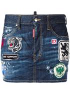Dsquared2 Patches Denim Mini Shirt, Size: 38, Blue, Cotton/spandex/elastane/polyester