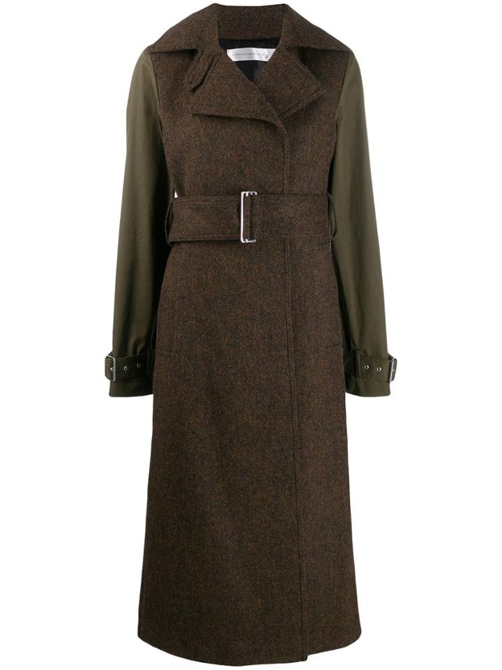 Victoria Beckham Contrast Sleeves Long Coat - Brown