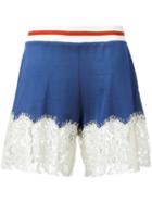 Mm6 Maison Margiela Lace Trim Shorts, Women's, Size: Xs, Blue, Viscose/cotton/polyamide