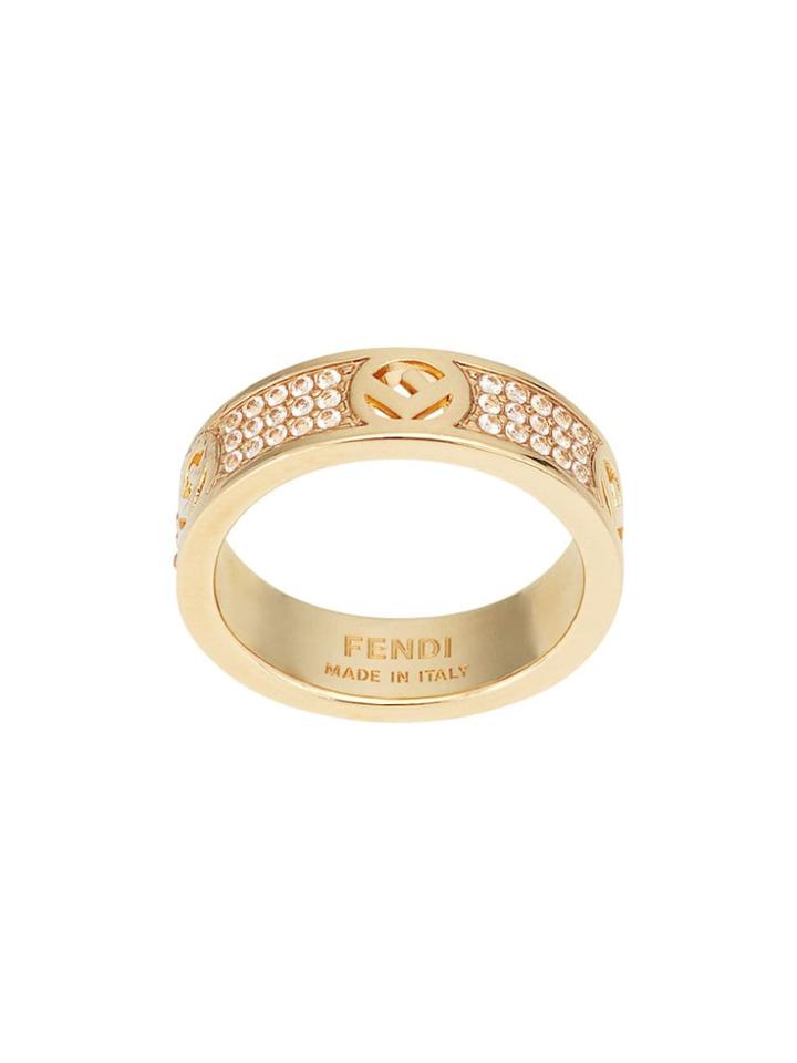 Fendi Crystal Detail Monogram Ring - Gold