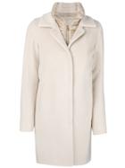 Herno Padded Neck Layered Coat - Nude & Neutrals