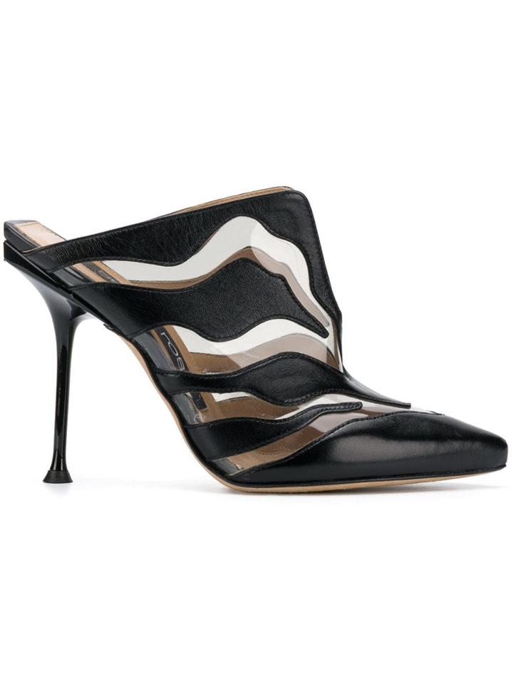 Sergio Rossi Leather Pointed Toe Mules - Black