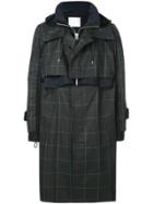 Sacai Checked Hooded Trench - Blue
