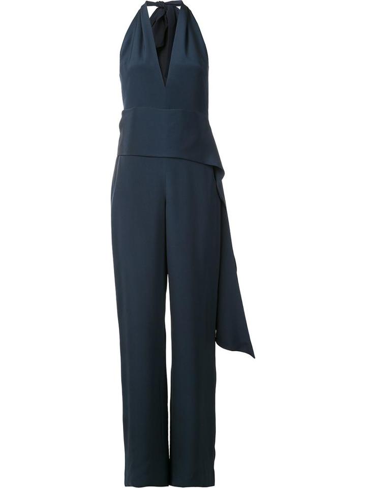 Cushnie Et Ochs Deep Halterneck Jumpsuit, Women's, Size: 4, Blue, Silk
