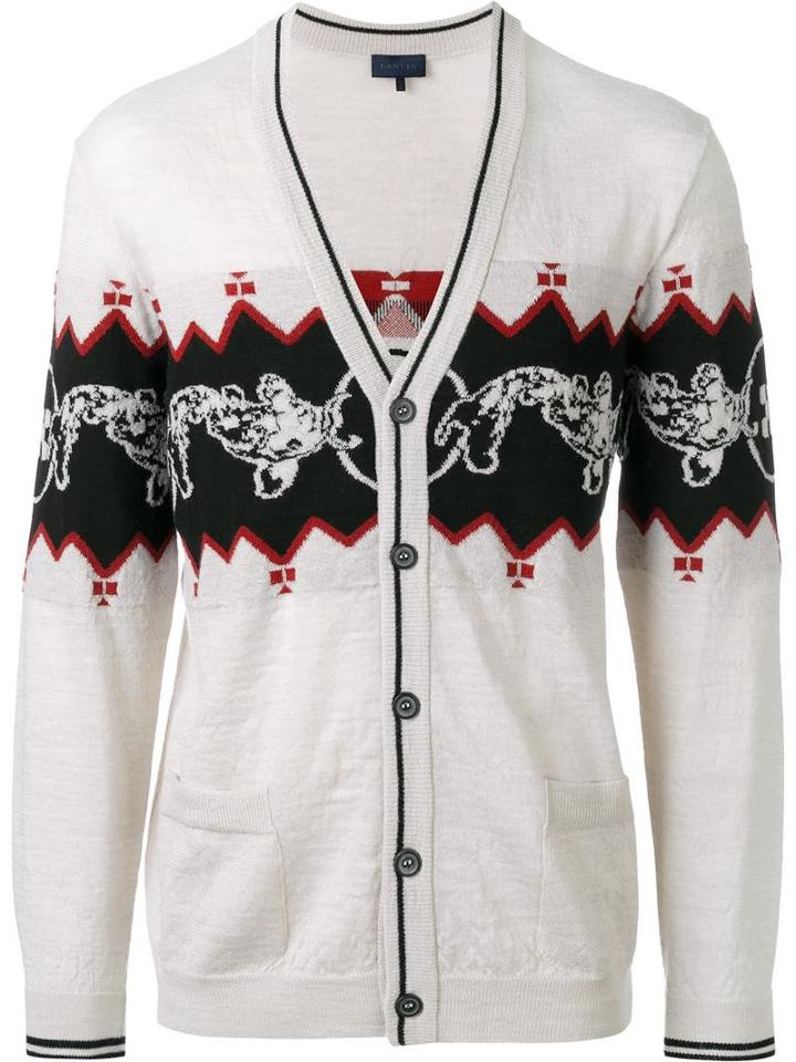 Lanvin Koi Fish Pattern Cardigan, Men's, Size: Small, Nude/neutrals, Wool