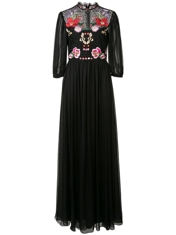 Temperley London Floral Patches Sheer Dress, Women's, Size: 6, Black, Silk/spandex/elastane/nylon