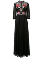 Temperley London Floral Patches Sheer Dress, Women's, Size: 6, Black, Silk/spandex/elastane/nylon