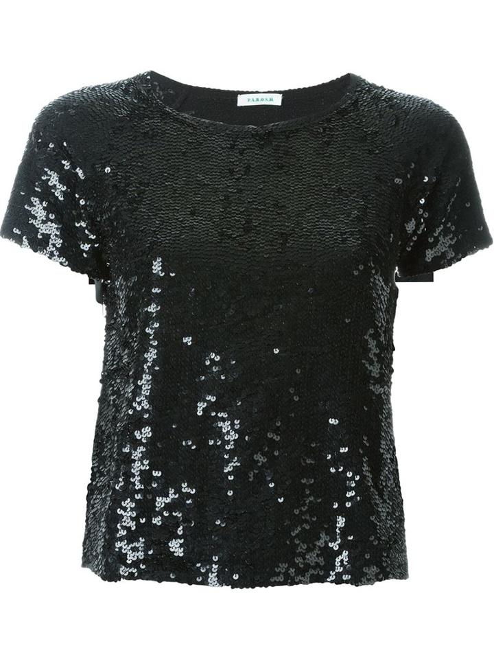 P.a.r.o.s.h. Sequin T-shirt, Women's, Size: M, Black, Polyamide/spandex/elastane/pvc