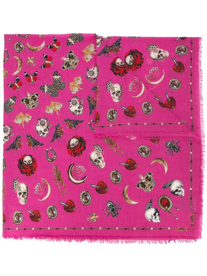 Alexander Mcqueen Jewelled Trinkets Print Scarf - Pink