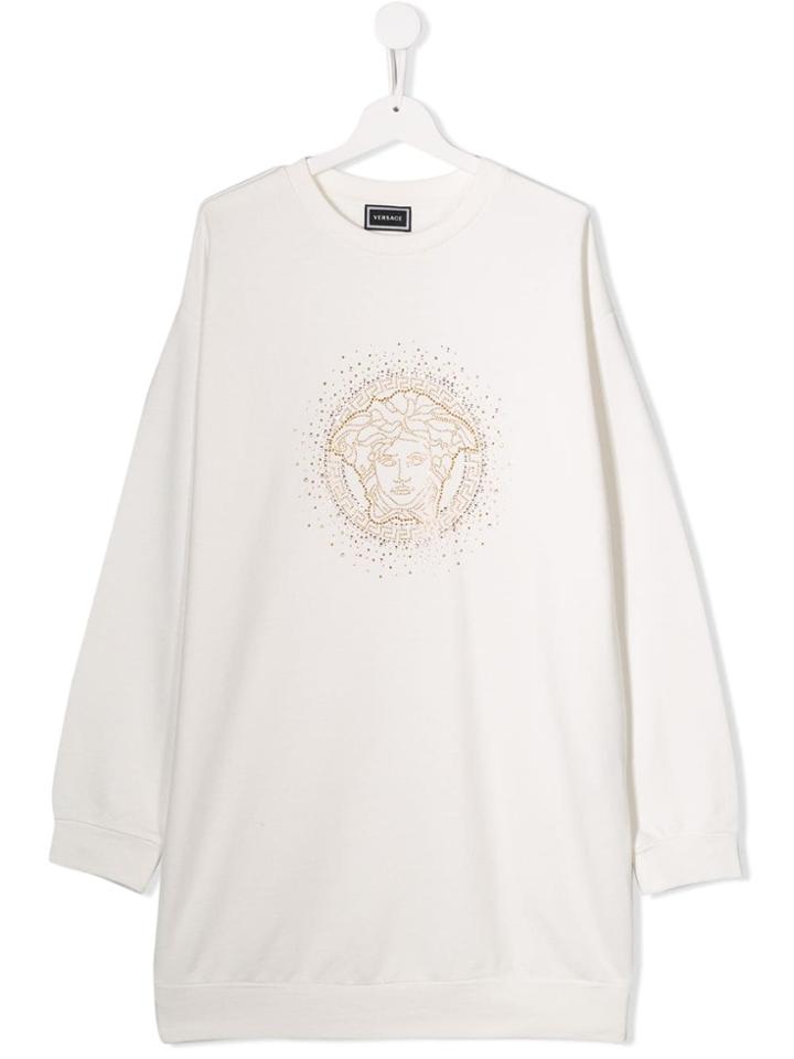 Young Versace Teen Logo Sweatshirt Dress - White