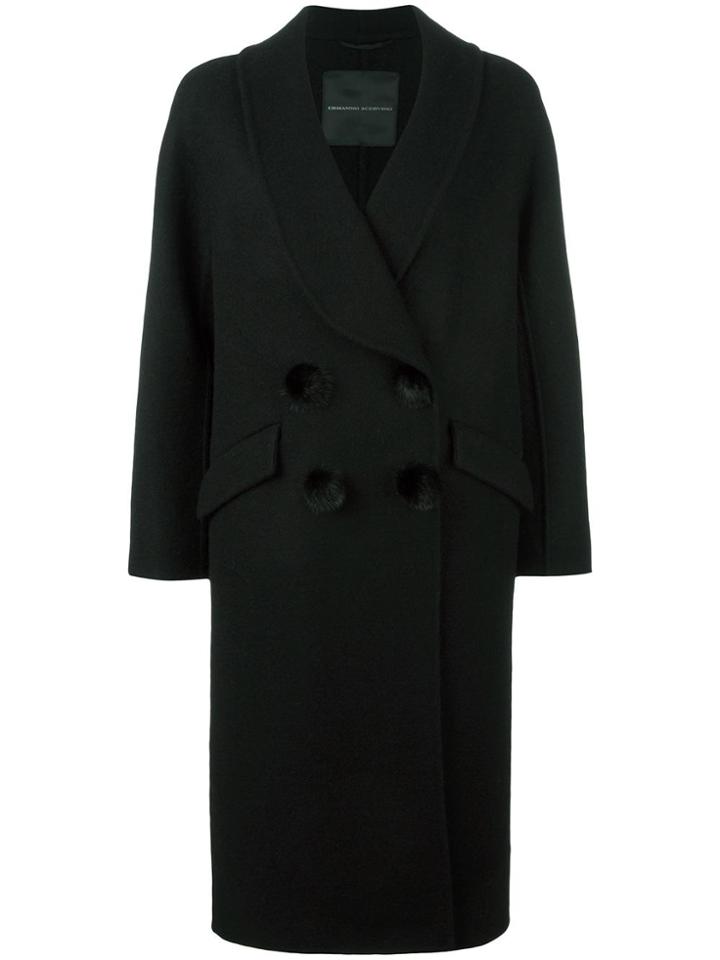 Ermanno Scervino Pompom Detailing Mid Coat - Black