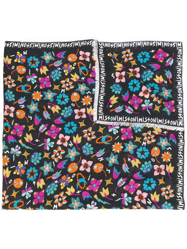 Missoni 'logo & Flowers' Printed Scarf, Women's, Black, Modal/cashmere