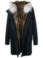 Yves Salomon Homme Fur Hooded Parka, Men's, Size: 52, Blue, Rabbit Fur/polyester/coyote Fur