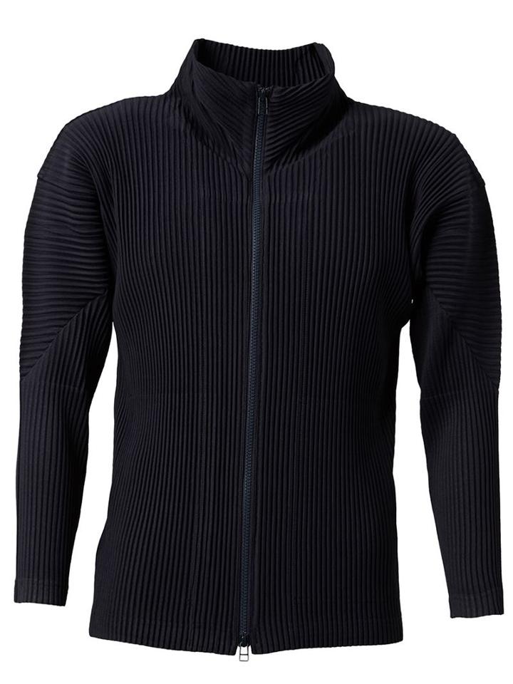 Homme Plissé Issey Miyake Pleated Zipped Cardigan, Men's, Size: 2, Blue, Polyester