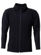 Homme Plissé Issey Miyake Pleated Zipped Cardigan, Men's, Size: 2, Blue, Polyester