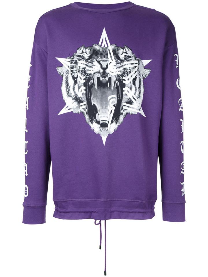 Marcelo Burlon County Of Milan Tiger Print Sweatshirt, Men's, Size: Large, Pink/purple, Cotton