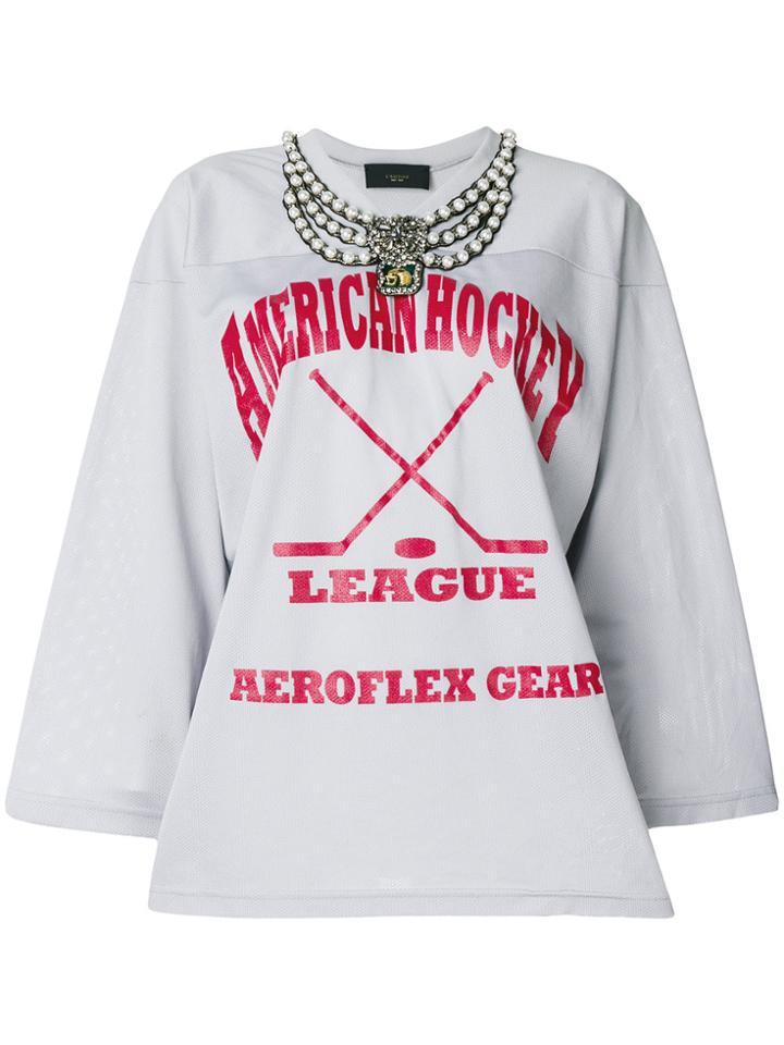 Lédition Embellished Neck T-shirt - Grey