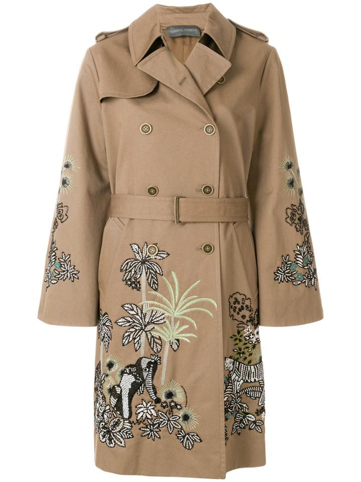 Alberta Ferretti Embroidered Trench Coat - Brown