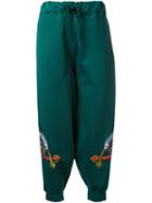 G.v.g.v. Oriental Embroidered Track Pants, Women's, Size: Small, Green, Cotton/polyester/rayon