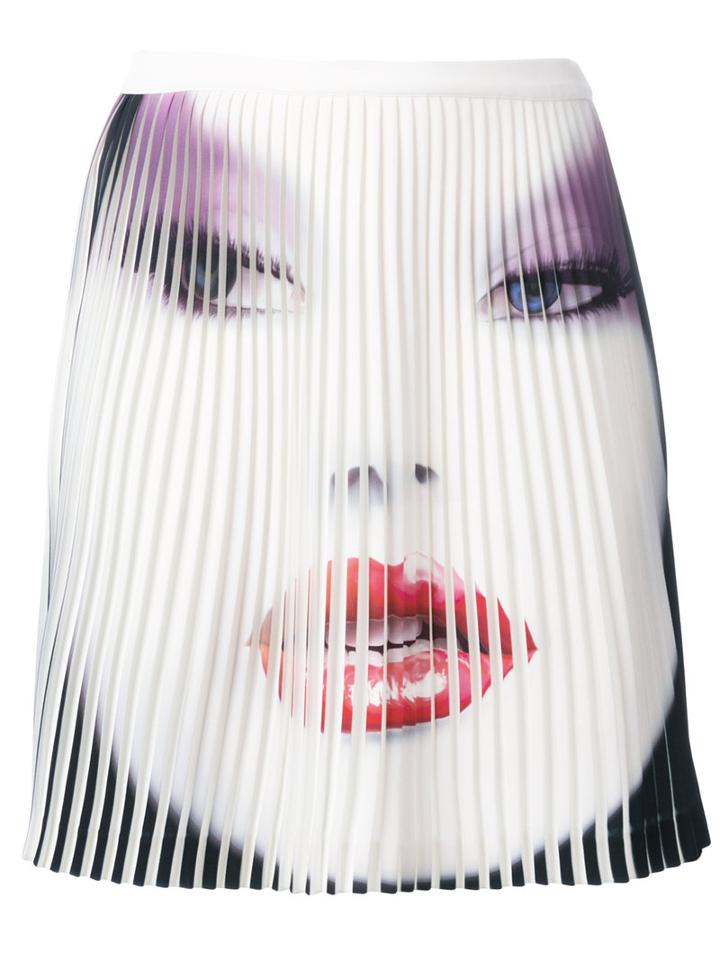 Jeremy Scott - Face Print Pleated Skirt - Women - Polyester/other Fibers - 38, Women's, White, Polyester/other Fibers