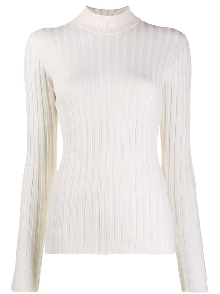 Bottega Veneta High Neck Ribbed Knit Top - White