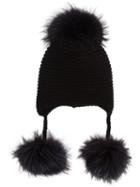 Inverni Peruvian Beanie Hat, Women's, Black, Fox Fur/cashmere