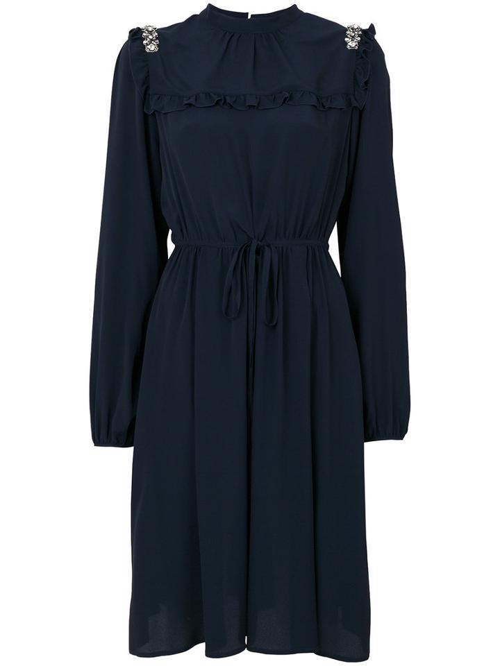 No21 - Frill Bib Dress - Women - Silk/acetate - 42, Blue, Silk/acetate