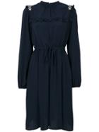 No21 - Frill Bib Dress - Women - Silk/acetate - 42, Blue, Silk/acetate