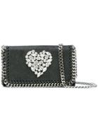 Stella Mccartney - Jewelled Heart Chain Bag - Women - Polyester/metal (other)/glass - One Size, Black, Polyester/metal (other)/glass