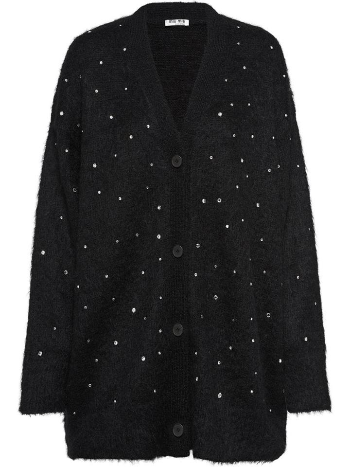 Miu Miu Embellished Oversized Cardigan - Black