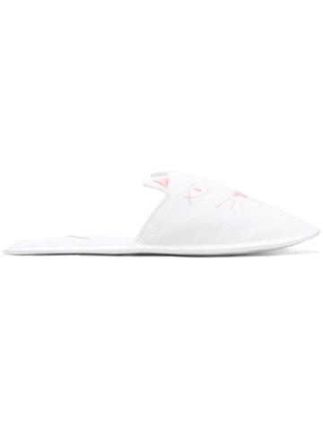 Charlotte Olympia House Cats Slippers - White
