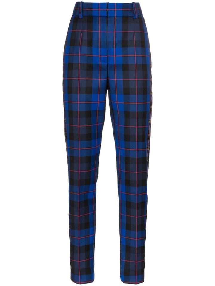 Versace Checked Wool Trousers - Blue