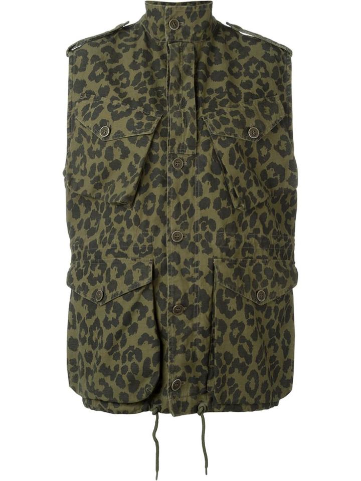 Saint Laurent Leopard Print Military Jacket - Green
