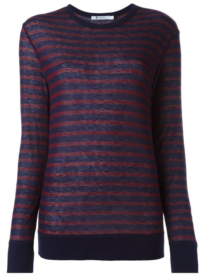 T By Alexander Wang Striped T-shirt, Women's, Size: Small, Red, Linen/flax/rayon