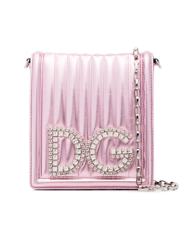 Dolce & Gabbana Pink Logo Metallic Leather Mini Bag - Pink & Purple