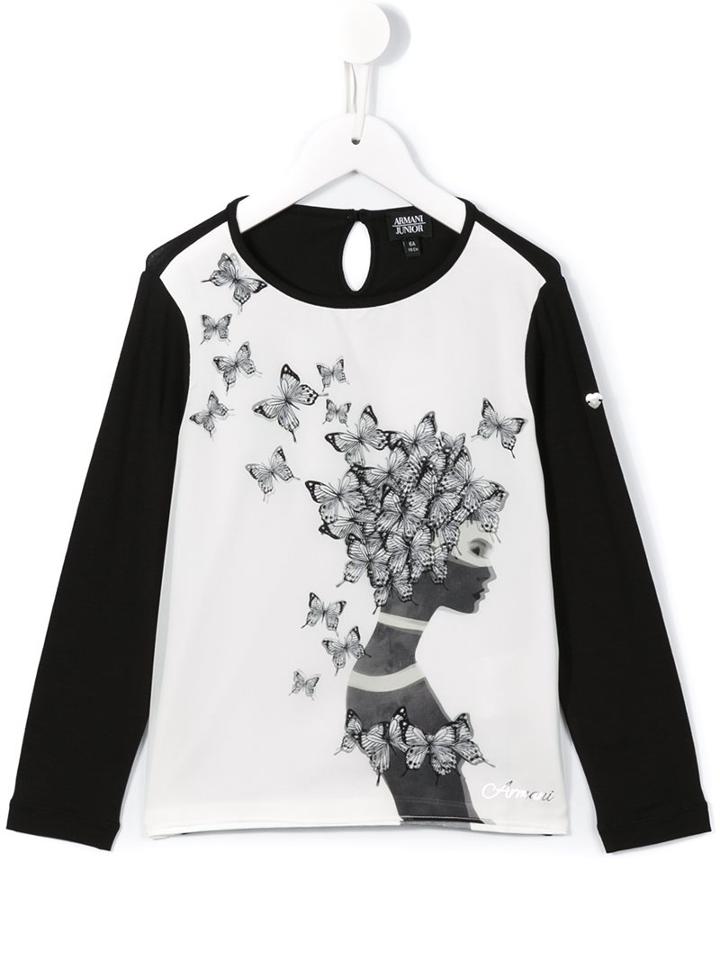 Armani Junior Butterfly Print T-shirt, Girl's, Size: 10 Yrs, Black