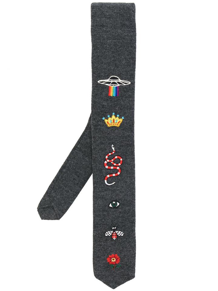 Gucci Embroidered Motif Tie - Grey