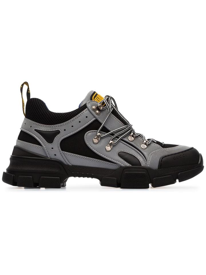 Gucci Grey Flashtrek Reflective Leather Sneakers - Black