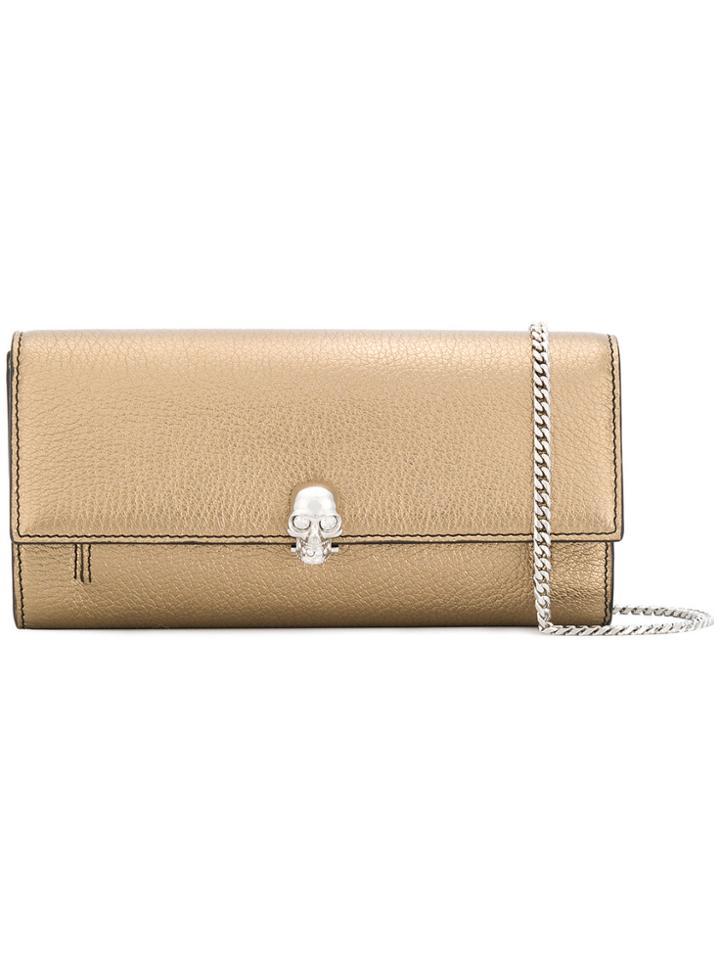 Alexander Mcqueen Skull Logo Embellished Clutch - Metallic