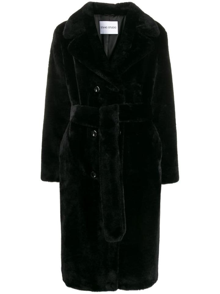 Stand Belted Trench Coat - Black