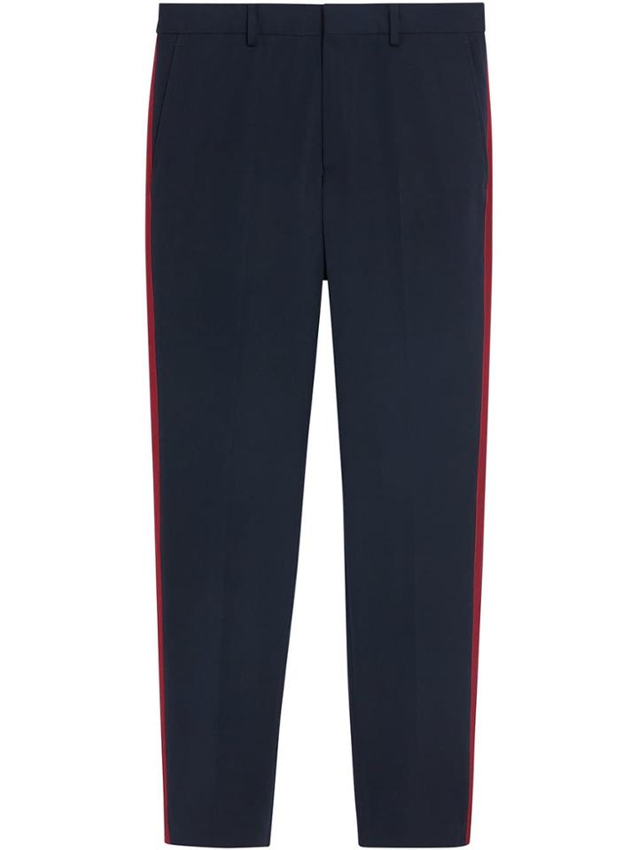 Burberry Contrast Stripe Wool Blend Tailored Trousers - Blue