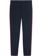 Burberry Contrast Stripe Wool Blend Tailored Trousers - Blue