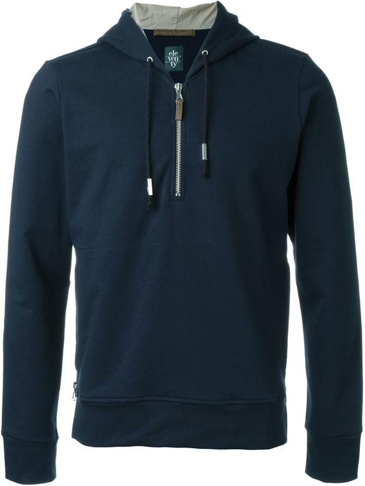 Eleventy Half Zipped Hoodie, Men's, Size: Xxl, Blue, Cotton/spandex/elastane