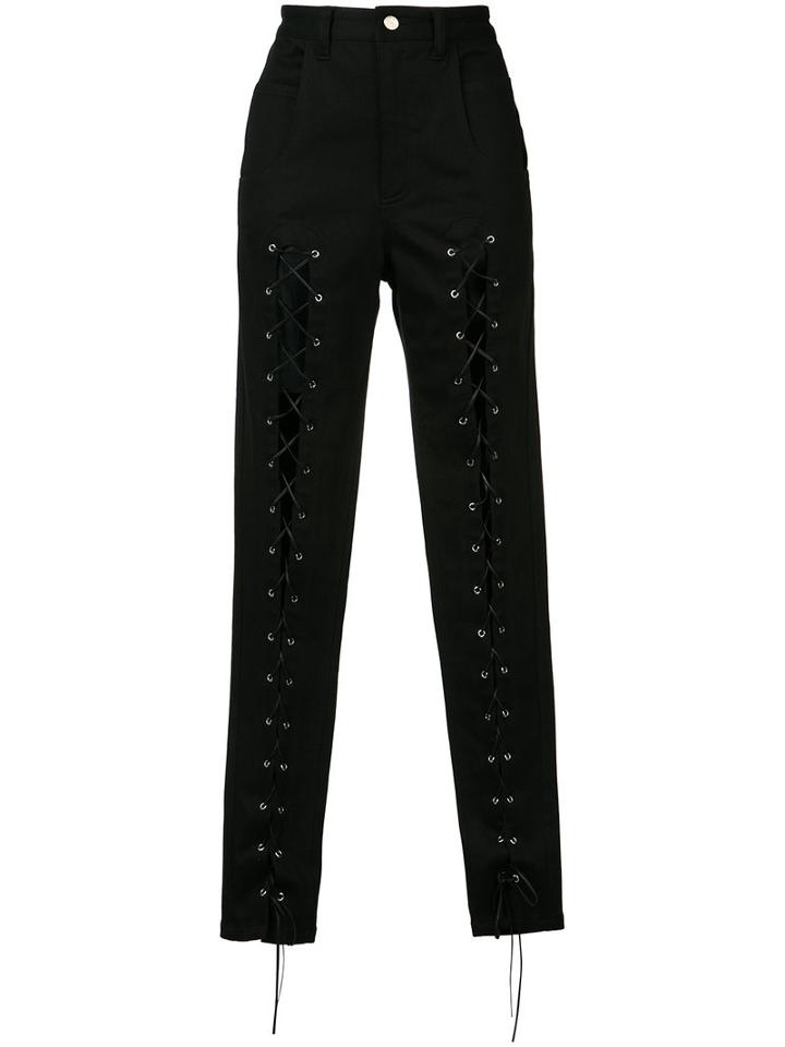 Sally Lapointe Lace Front Trousers, Women's, Size: 6, Black, Calf Leather/viscose