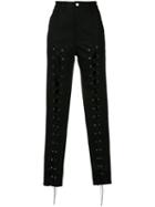 Sally Lapointe Lace Front Trousers, Women's, Size: 6, Black, Calf Leather/viscose