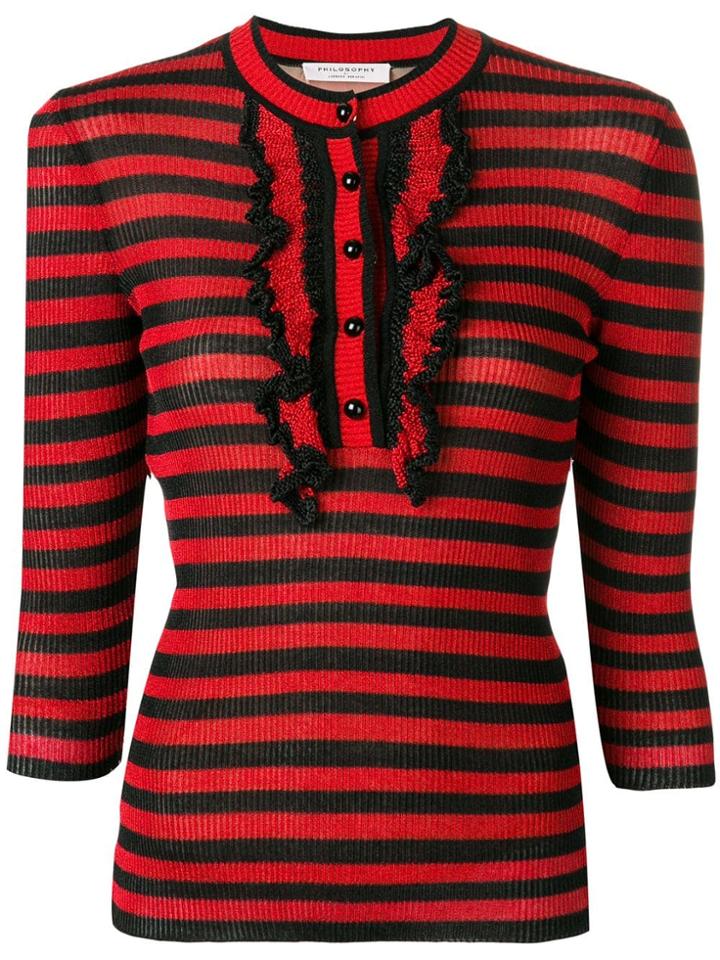 Philosophy Di Lorenzo Serafini Ruffle Detail Striped Sweater - Black