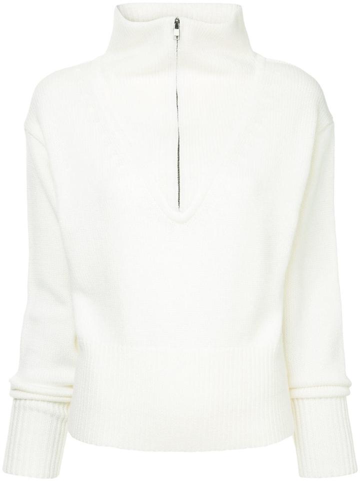 Jil Sander Navy Zipped Neck Jumper - White
