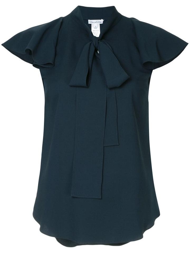 Oscar De La Renta Flutter Sleeve Blouse - Blue