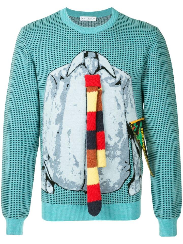 Jw Anderson Trompe L'oeil Shirt And Tie Sweater - Blue